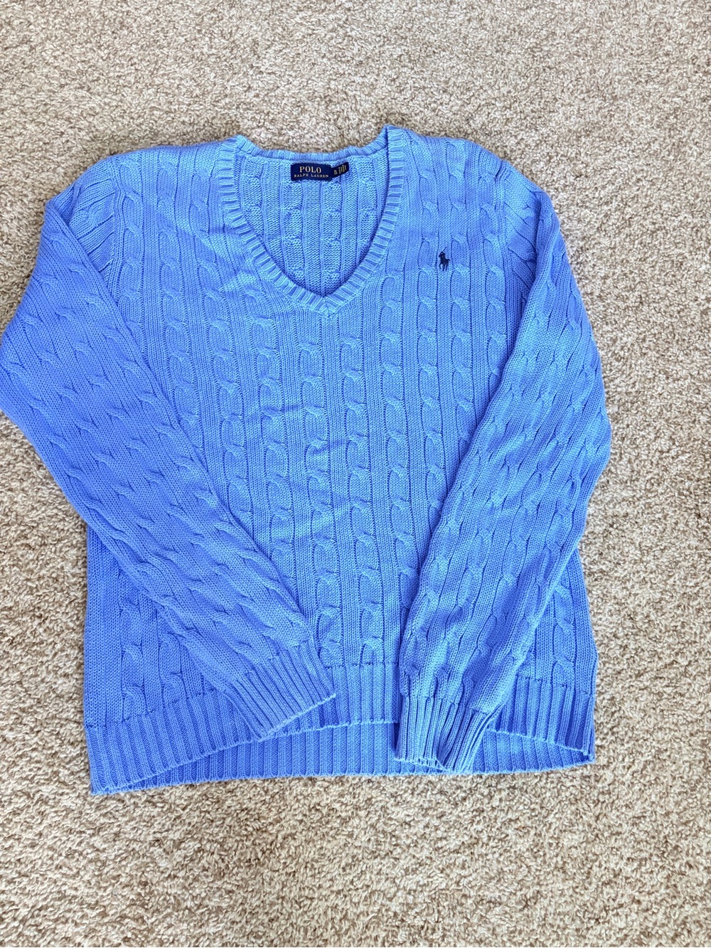 Polo Ralph Lauren Blue Cable Knit V-Neck Sweater Size XL